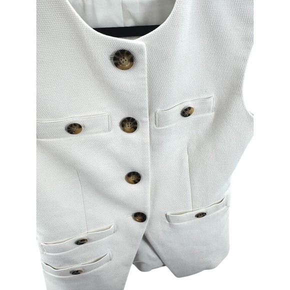 VERONICA BEARD Tamara Blazer Tortoise Shell Buttons White Sleeveless Vest Size 6 - Picture 8 of 13